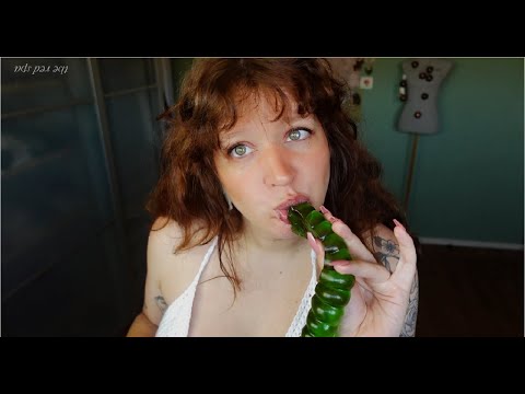 ASMR eating giant gummy worm ( intense mouth sounds )