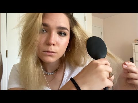 ASMR Hair Brushing (detangling, hair play, soft spoken)