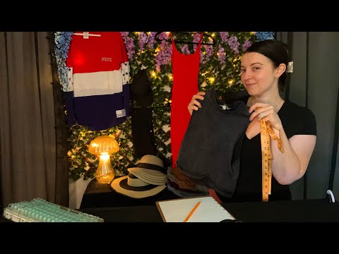 ASMR Summer Thrift Store Role Play (fabric sounds, typing, measuring, & writing)