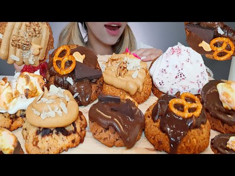 ASMR CRUMBL COOKIES & Milk (peanut butter cup, nuttela, berry cake, marshmallow, dark chocolate)