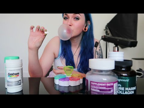 ASMR Supplement Organizing & Bubblegum Blowing/Chewing (MINIMAL TALKING-CHEWING SOUNDS-PILL SOUNDS)