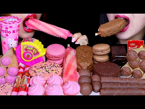 ASMR CHOCOLATE STRAWBERRY DESSERTS (ICE CREAM BARS, GUMMY ROLL, MACARONS, MARSHMALLOW, BEAN JELLY 먹방