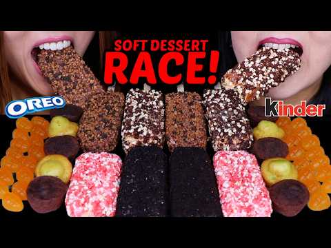 ASMR SOFT DESSERT RACE! Reese's ice cream, Oreo ice cream, Birthday cake bites, mango gummy 먹방