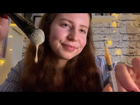 Skin Analysis and Treatment 🧖‍♀️ (ASMR, face brushing on glass, vinyl gloves)