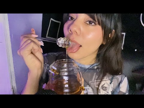 ASMR• COMIENDO MIEL 🍯🤤💛 asmr eating ✨mouth sounds