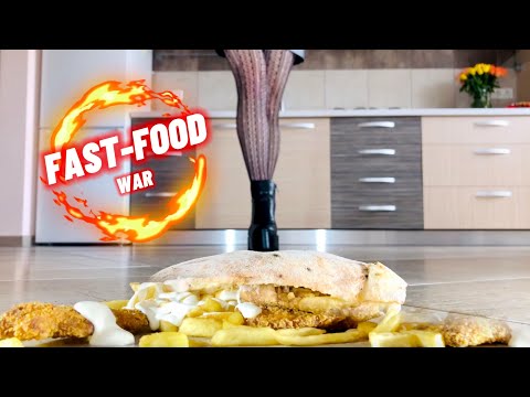 Fast-Food War: King Kebab vs. Crispy Nuggets! Oddly Satisfying Boots Crushing Food! ASMR