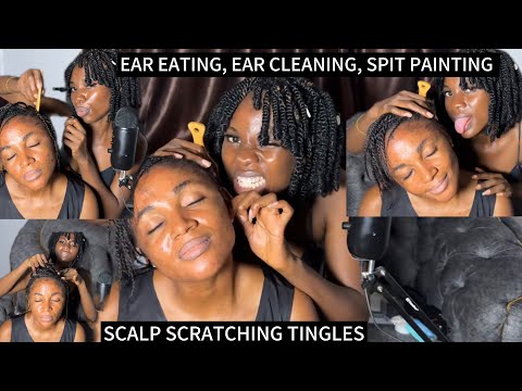 ASMR EAR CLEANING AND NITPICKING, EAR EATING LICKING, EAR BITING, SPIT PAINTING SCALP SCRATCHING|