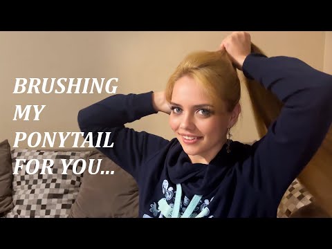 ASMR Brushing Long Natural Hair Ponytail. (ASMR No Talking)