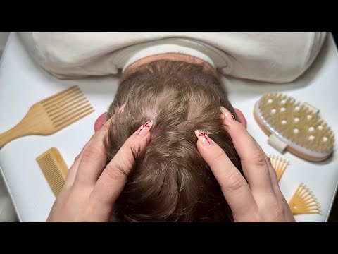 ASMR Scalp Massage & Hair Brushing on Male for Deep Sleep & Stress Relief (No Talking)