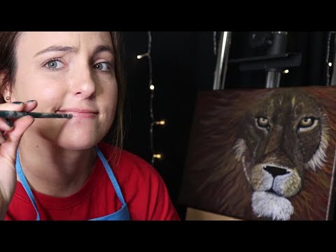 Painting a lion in acrylics + rain sounds