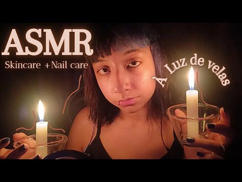 ASMR À LUZ DE VELAS E SOM DE LAREIRA (Skincare + Nail care) 🕯️🔥