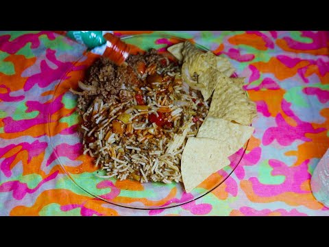 Tortilla Chips Veggie Ground Stir Fry Pasta ASMR Eating sounds