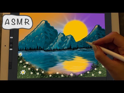 iPad ASMR - Teaching you how to paint a simple landscape - clicky whispers - writing sounds