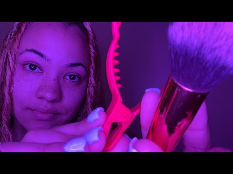 ASMR Doing Your Makeup- Hair Clipping, Positive Affirmations, Tapping, Brushing, Stippling & More