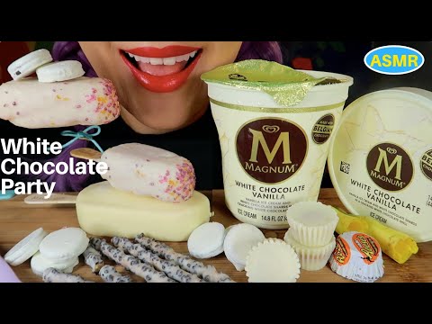 ASMR 화이트초코릿 파티🎉매그넘,리세스,오레오 먹방 |WHITE CHOCOLATE MAGNUM,REESE’S WHITE, OREO| CURIE.ASMR