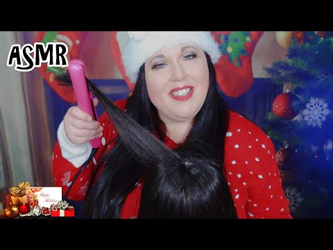 ASMR Straightening Your Hair For a Christmas Party Roleplay | Soft Spoken, Brushing, Gossip