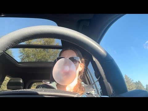 ASMR blow bubble gum and drive with me
