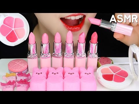 PINK FOOD ASMR EDIBLE LIPSTICK ASMR EDIBLE LIP COLOR PALETTE ASMR PEEPS MARSHMALLOW ASMR