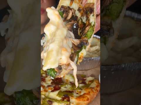 CHEESY PASTA ON PIZZA?? #asmr #food #foodie #pasta #pizza #eating