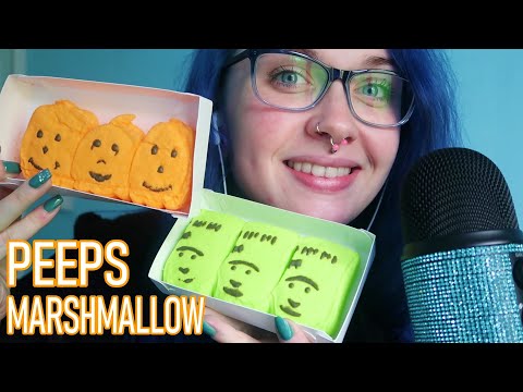 ASMR Eating Halloween Peeps Marshmallows (Pumpkins & Monsters 🎃👹)