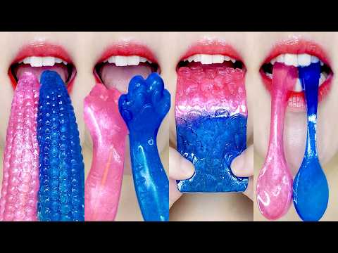 ASMR DIY PINK & BLUE JELLY 💖💙🌽🐾🥄 핑크 블루 젤리 이모지 먹방 EATING SOUNDS