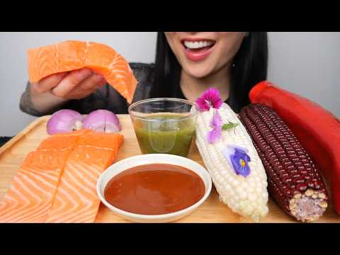 SALMON SLABS + FRESH CORN (ASMR EATING SOUNDS) LIGHT WHISPERS | SAS-ASMR