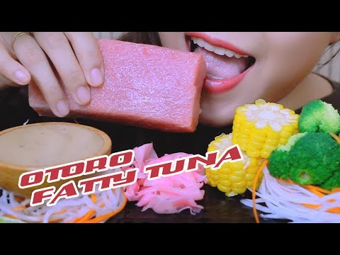 ASMR Whole Slice Fatty Bluefin Tuna (OTORO SASHIMI) SAVAGE EXTREME EATING SOUNDS | LINH-ASMR