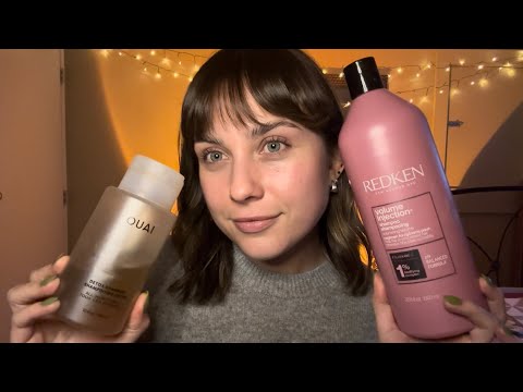 ASMR | My hair care routine & how I style my bangs! 🎀