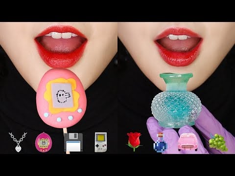 Y2K FOOD, WAX CANDY HONEY JELLY, ICE MUKBANG ASMR, EMOJI FOOD ASMR 💾