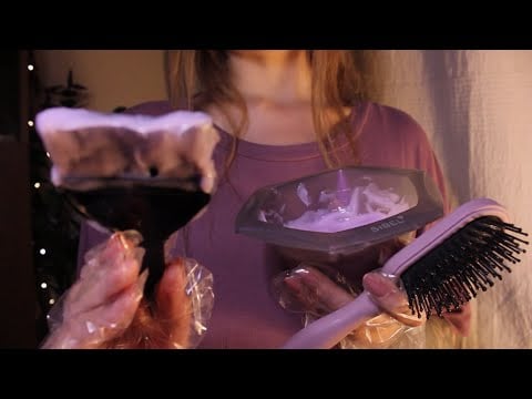 ASMR Friend Dyes Your Hair 💜 Hair brushing, cut & color (layered sounds, glove sounds, no talking)