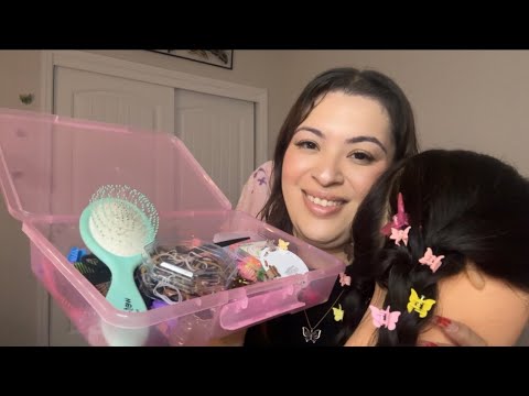 ASMR| Hairstylist Braids your hair & adds hair clips 🦋- (hair and brushing sounds)