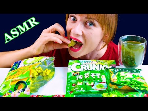 ASMR GREEN TEA PARTY, CANDY, CHOCOLATE, CRISPY COOKIES, SNACKS, MATCHA  EATING SOUNDS