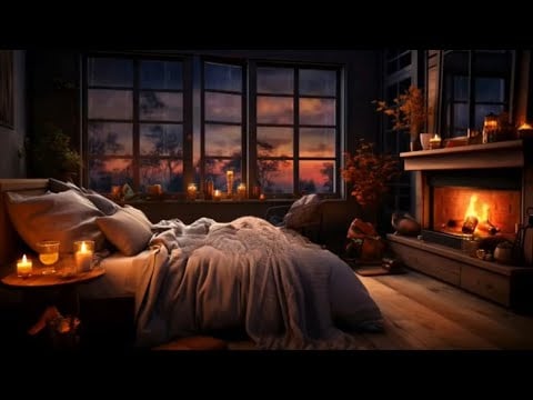 Cozy Bedroom | Crackling Fireplace With Rain Sounds For Deep Sleep & Stress Relief(6 Hours)