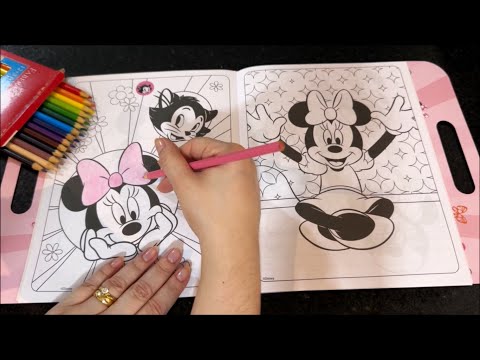 ASMR: FOLHEANDO E COLORINDO LIVRO DA MINNIE