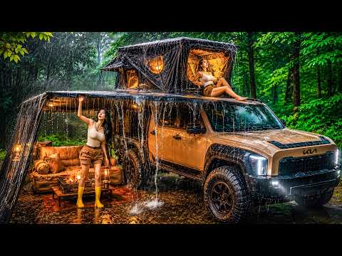 ☔️ HEAVY RAIN CAMPING IN A KIA TASMAN ROOFTOP TRUCK CAMPER
