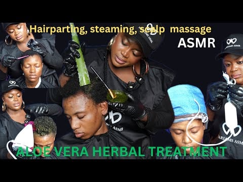 Herbal Hair Treatment ✨ASMR ✨with aloe Vera, edge laying,hair parting, steaming,a cure for insomnia.