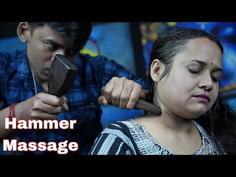 Wooden Hammer Neck Massage For Female | ASMR TokSen Massage By Indian Barber | Tapping & Scratching