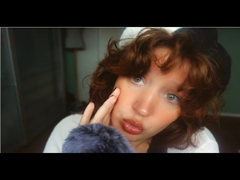 ASMR inaudible whispers, brushing fluffy mic & breathing (no talking, long video, rain, ear to ear)