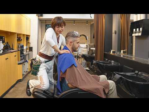💈(ASMR) She Nailed It Again! Japanese Barbering Full Service – Haircut, Shampoo, Shave & Massage