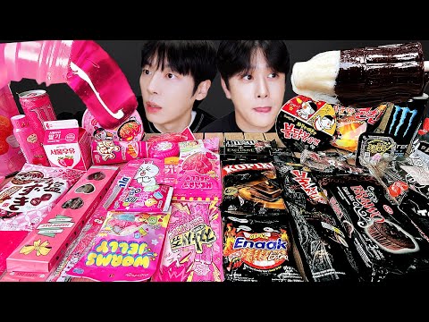 ASMR MUKBANG | 편의점 블랙 핑크 디저트 먹방 라면 아이스크림 초콜릿 & BLUE DESSERT HONEY JELLY CANDY