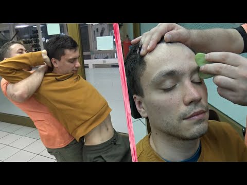 ASMR BARBER & NECK - BACK CRACK & chair head, back, ear, foot, leg, face, ax, neck, sleep massage