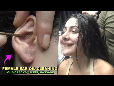 LADY I TOOK LOT OF OIL FROM EAR - CRACKS +HAIR WASH+ Asmr head,face,ear,waist,hip,arm,chest massage