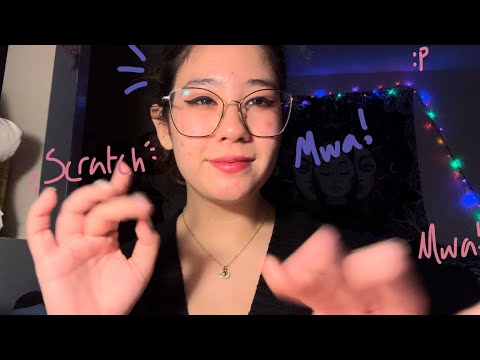 ASMR fabric scratching and kisses 💋 (kissing, mouth sounds, tapping, tongue swirling, tracing)