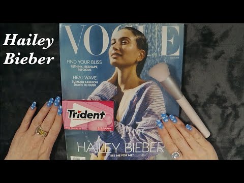 ASMR Gum Chewing Magazine Flip Through | Hailey Bieber Vogue Page Turning