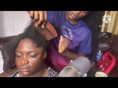ASMR✨ my sister braids my hair with gum cracking sound.