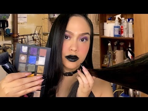 ASMR Goth Girl Gives You $5 Hair Play, Makeover, Haircut In Janitors Closet RP | makeup, light gum 
