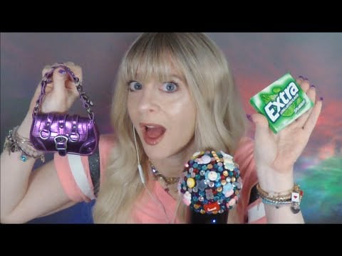 ASMR Gum Chewing Woman  Show's What's In Her Tiny Purse Role Play