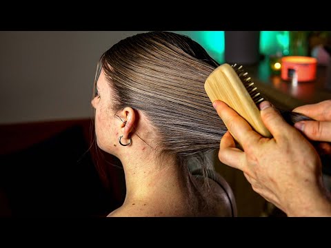 ASMR Hypnotic Wet Hair Parting & Brushing (Hair Sounds)