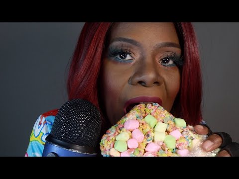 Fruity Pebbles Rice Crispy Treat ASMR Eating Sounds