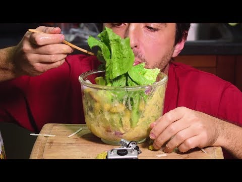 ASMR SUPER MESSY CAESAR SALAD ( EXTREME CRUNCH SOUNDS ) No Talking | Nomnomsammieboy